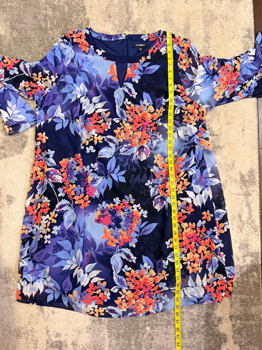 Roz & Ali Floral Navy Blue & Coral Dress - Picture 7 of 8